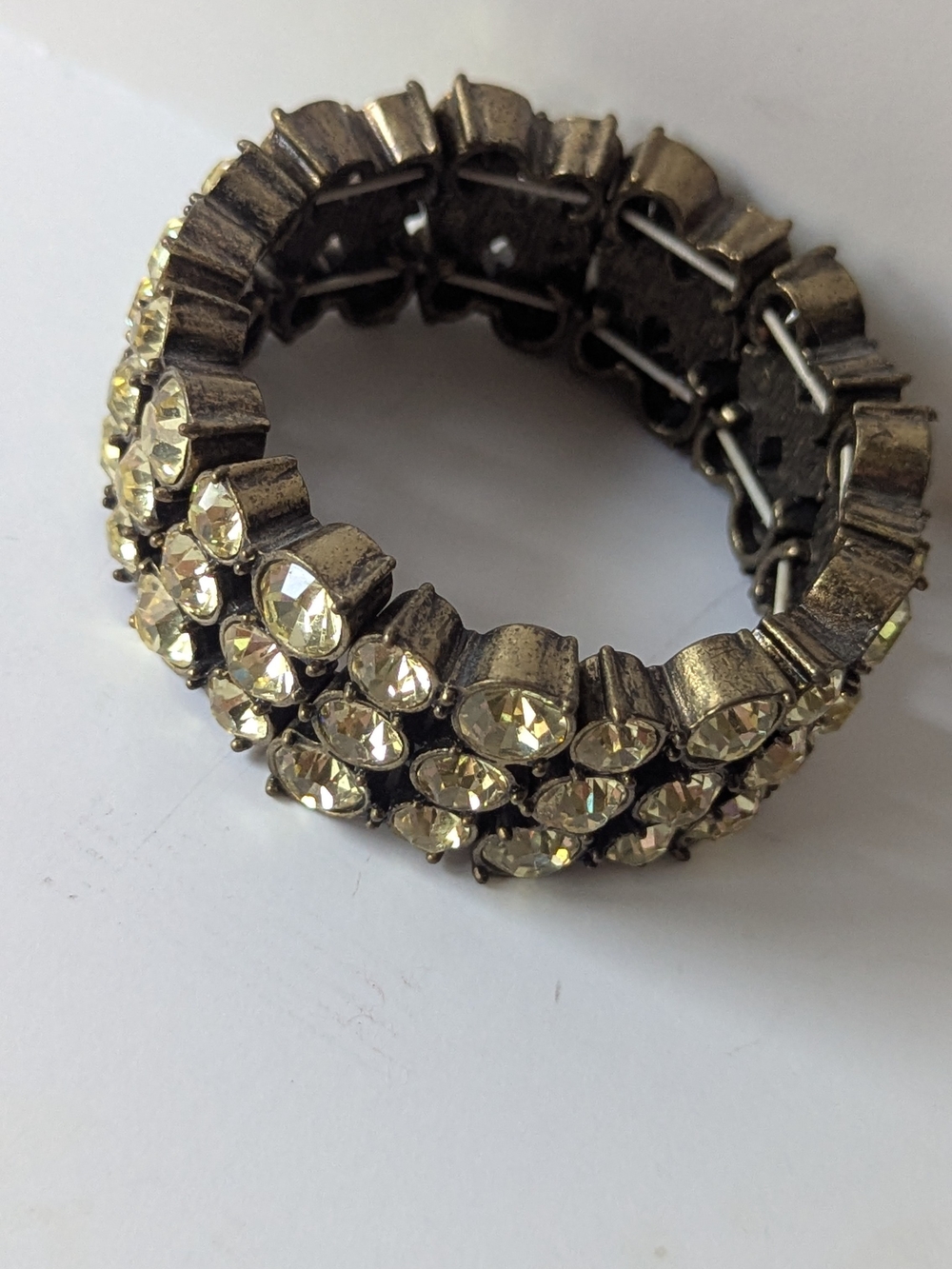 Citrine Hued Crystal-Embellished Stretch Bracelet - Vintage Silver/Gold Tone